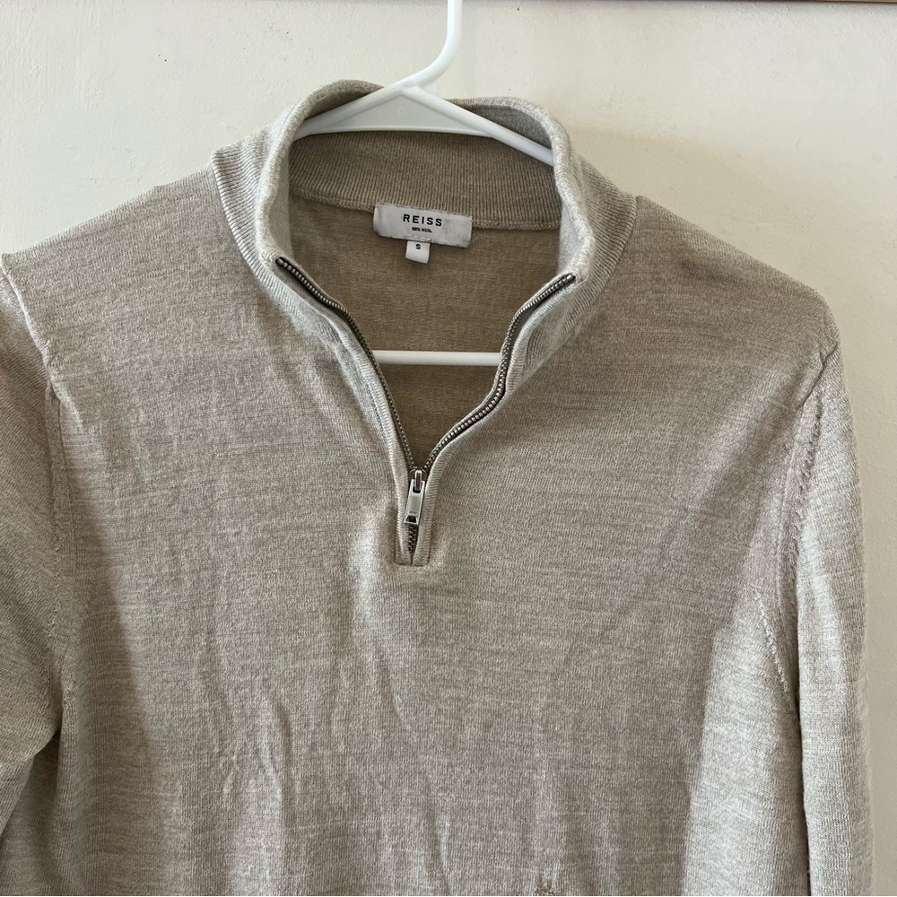 Reiss | wool oatmeal color quarter zip long sleeve sweater